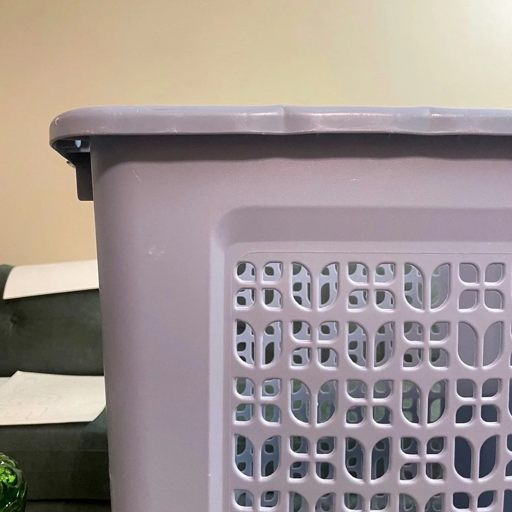 Vtg Rubbermaid Hamper Laundry Basket blue MCM‎ Tulip Flower 2787 no Lid cracked